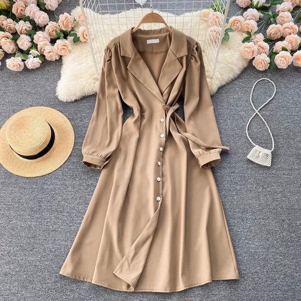 

casual dresses pinkou women elegant solid midi dress trench style notched collar long sleeve bow tie sashes office wear vestido qa444, Black;gray