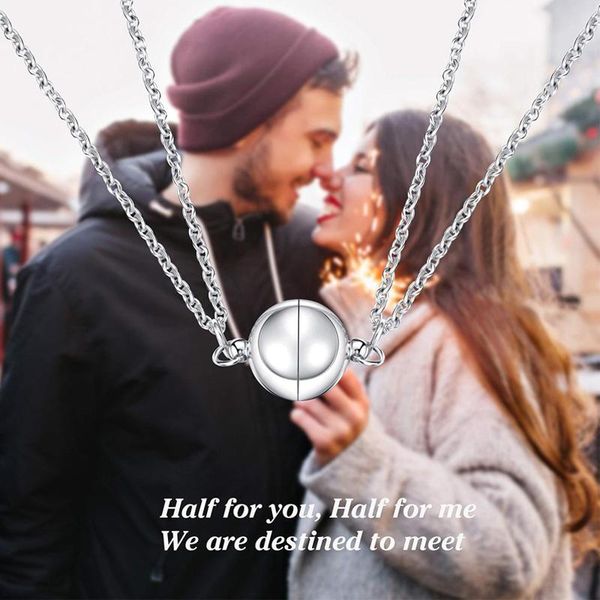 

chains 1 pair magnetic couple necklaces for women men attraction matching gifts boyfriend girlfriend frienship wholesale jewelry, Silver