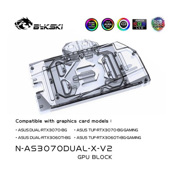

fans & coolings bykski water block use for asus geforce dual / tuf rtx 3070 3060ti 8g gaming gpu card full cover copper radiator rgb light