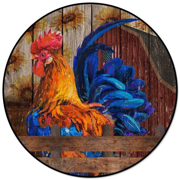 

carpets rooster sunflower farm barn round anti-slip carpet children bedroom rug living room mat computer chair pad