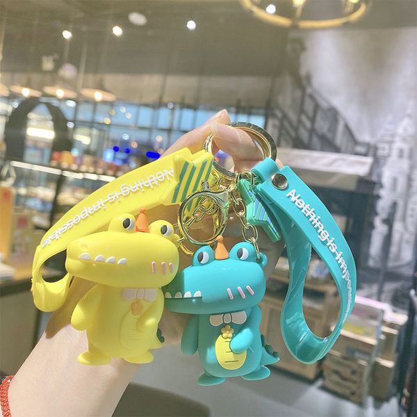 

2021 fashion keychain korean cute cartoon dinosaur doll keychain ins creative lovers bag car hang decoration small gift, Silver