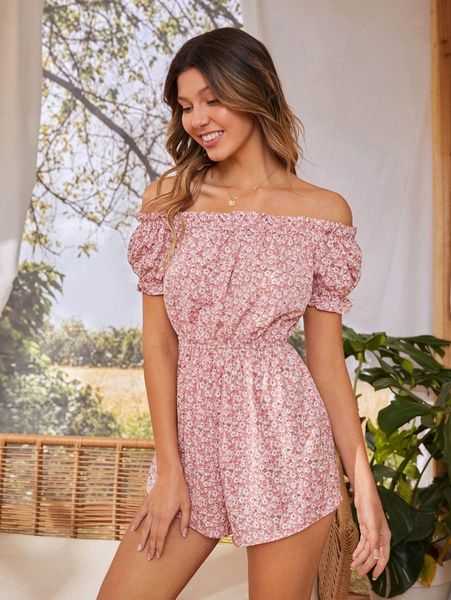 

ditsy floral off shoulder romper j5yb#, White
