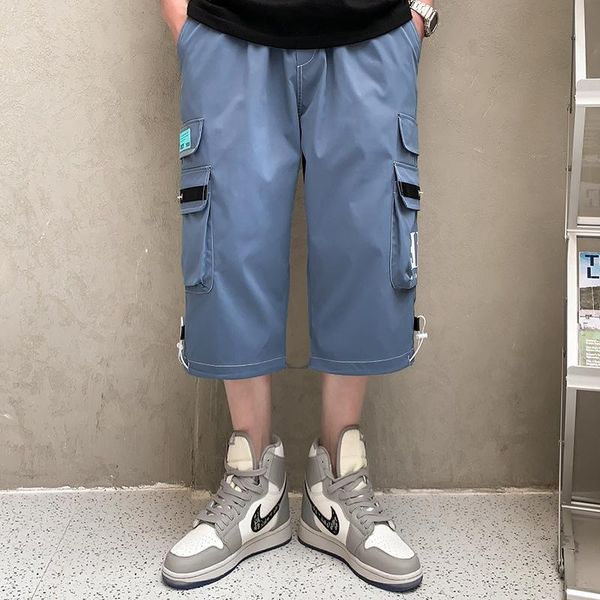 

men's shorts 2021 fashion brand original design letter printing multi-pocket overalls seven-point sports casual beach pants, White;black