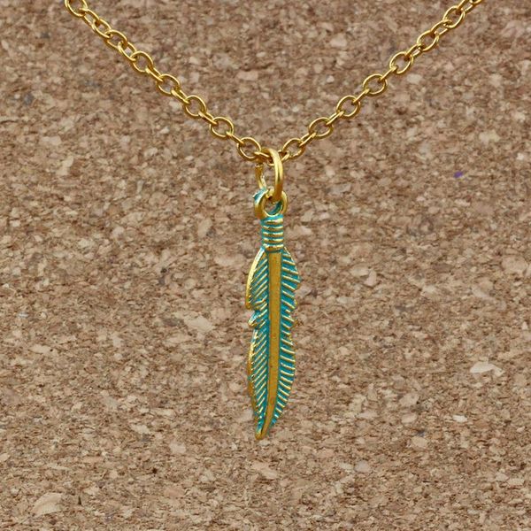 

50pcs/lots verdigris patina plated feather alloy charms pendant necklaces jewelry diy 23.6 inches chains a-378d, Silver