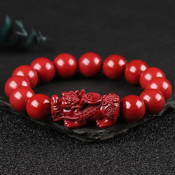 

beaded, strands natural cinnabar bracelet men's and women's round bead raw ore high content couple, Black