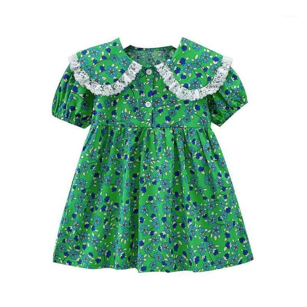 

girl's dresses girls short-sleeved floral princess dress 2021 summer casual toddler clothing children 3-7 years old birthday gift, Red;yellow