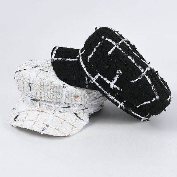 

2021 new women plaid newsboy fashion falt visor vintage caps k80h, Blue;gray