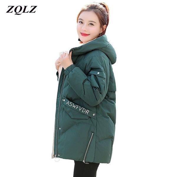

zqlz winter coat women new hooded casual slim cotton jackets womens warm fashion black long parka mujer 201014