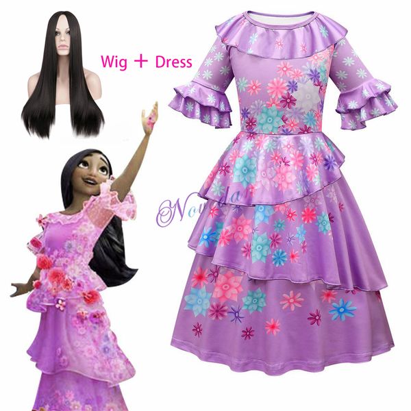

anime costumes anime encanto cosplay isabella purple dress girls princess costume children fancy dress with wig carnival party kids cosplay, Black