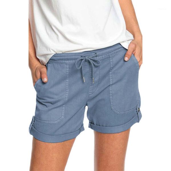 

fashion summer woman shorts solid pocket drawstring sweatshorts mid waist straight beach casual women clothing 3xl women's, White;black