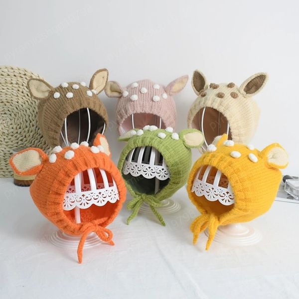 

autumn winter ear protection baby hat soft cartoon kid knitted cap with ears cute warm newborn girl boy toddler beanies bonnet, Yellow