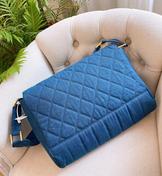

blue soft canvas bag classic lozenge pattern denim women's cross-body bags sweet and cool style casual pocket square purse