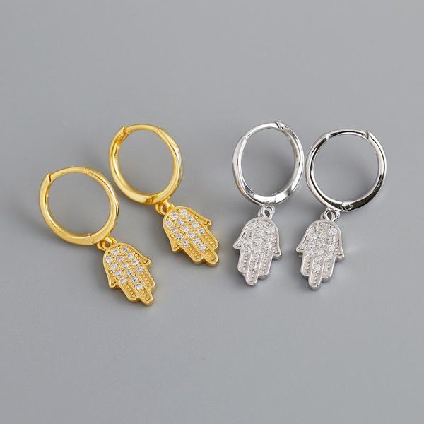 

hoop & huggie enosola high-quality 925 sterling silver ear buckle hand palm earrings for women minimalist cz female jewelry, Golden;silver