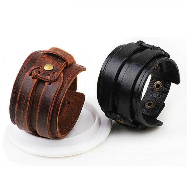 

charm bracelets vintage genuine wide leather bracelet for men surfer wristband bangle jewelry wholesale, Golden;silver