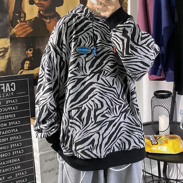 

new sping sweatshirts harajuku maze printed men oversized hoodies 2021 korean man casual pullovers anm0, Black