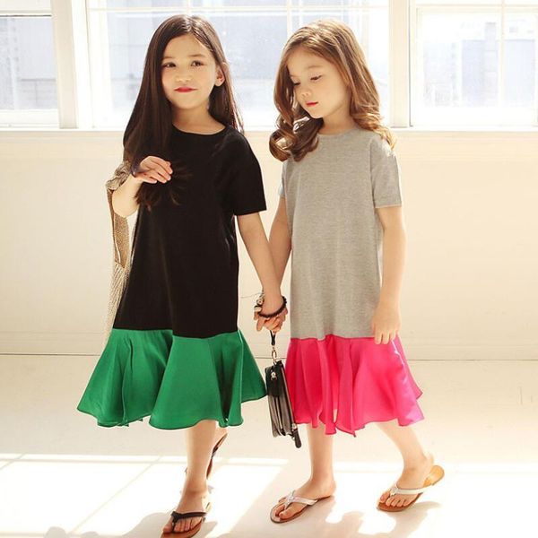 

girl's dresses fashion 2021 casual short sleeve girls dress summer toddler teen children's clothing ruffles kids for jw3403, Red;yellow