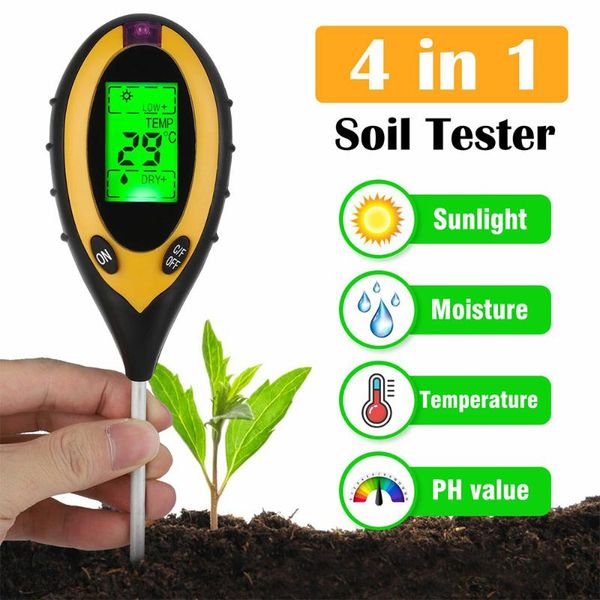 

meters 4-in-1 digital soil ph meter moisture levels temperature sunlight intensity tester large backlit lcd display for indoor