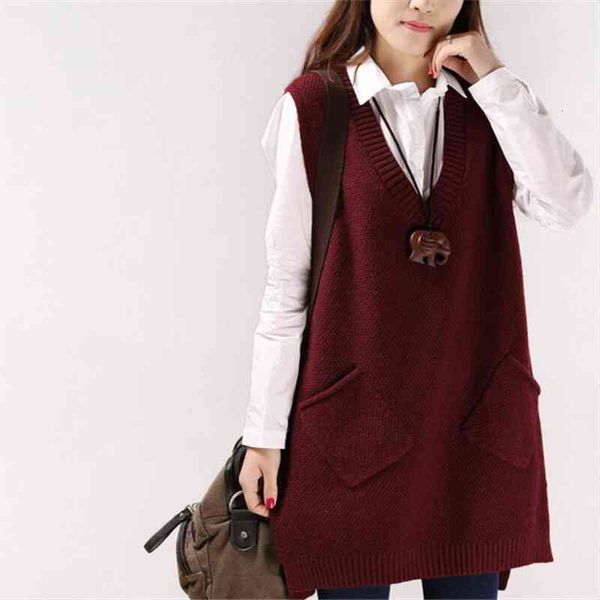

v-neck knit long a-shaped pocket vest pullover sleeveless women sweater spring autumn korean womens, White;black