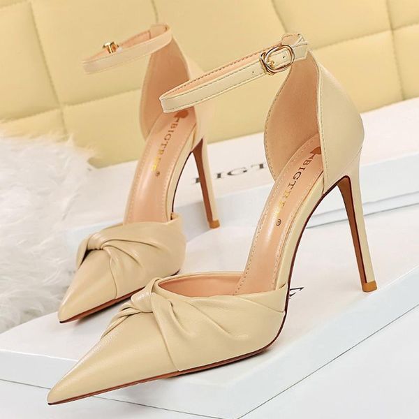 

dress shoes 2021 sweet women stripper 10cm high heels knots sandals lady pink white nued stiletto wedding prom plus size, Black