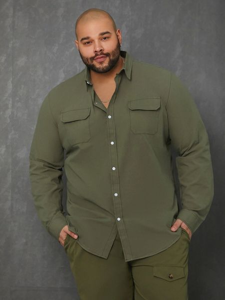 

extended sizes men flap pocket front shirt t3bb#, White;black