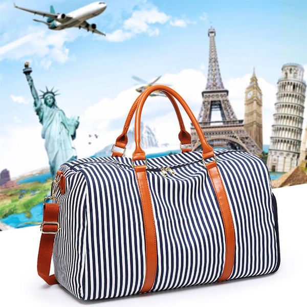 

duffel bags handle large capacity canvas stripe travel duffle bag outdoor portable leather striped