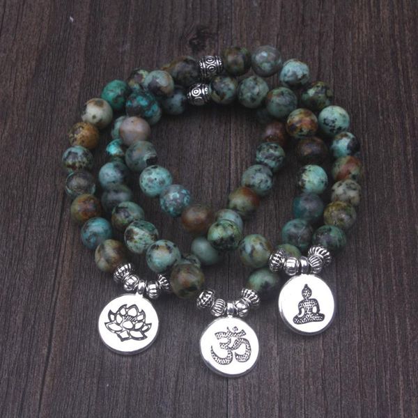 

charm bracelets 1pcs natural 8 mm african stone with lotus om buddha bracelet lucky meditation yoga for men & women, Golden;silver