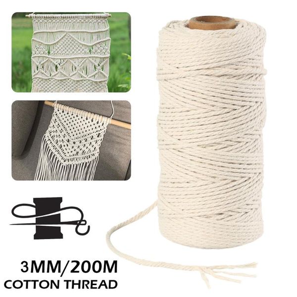 

macrame rope twisted string cotton cords for handmade natural beige rope diy home wedding accessories 3mm 100m/200m, Black;white