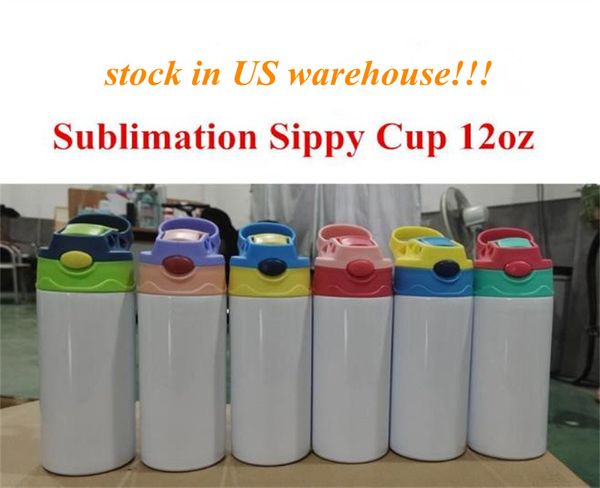 Magazzino locale sublimazione tazza sippy dritta 12 once bottiglia di acqua per bambini flip top coperchi bicchiere tazze di paglia in acciaio inossidabile di buona qualità per bambini