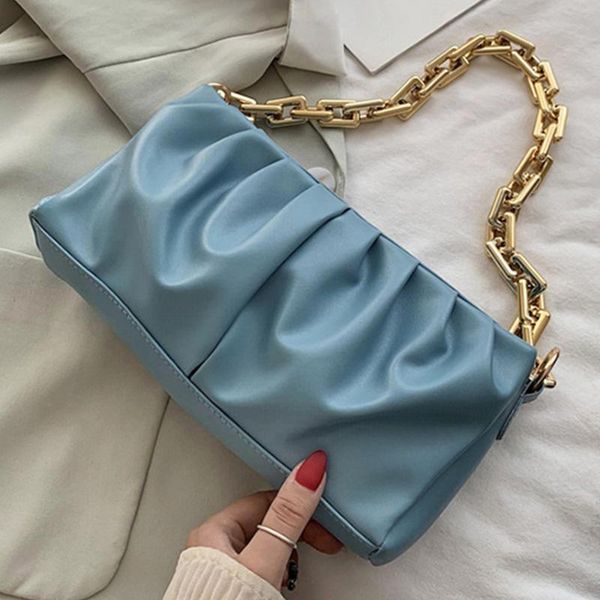 

evening bags solid color pu leather cloud shoulder for women 2021 women's designer small chain handbag purses female travel armpit bag