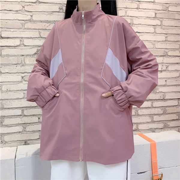 

2021 new baseball uniform japanese college style loose all-match women simple zipper color matching jacket 8w8e, Black