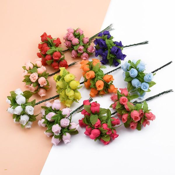 

decorative flowers & wreaths 12pcs mini artificial flower silk rose bouquet for wedding party home decoration diy wreath scrapbook accessori