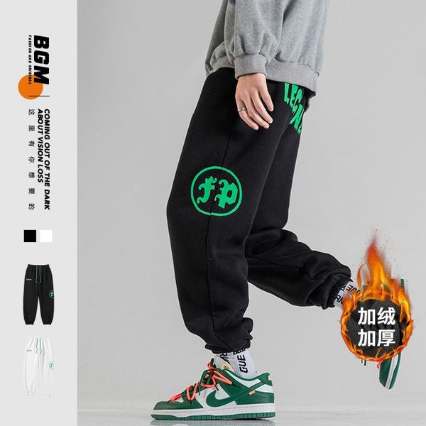 

men's pants winter 2021 arrival men large size with fleece and thick letter printed sweatpants m-5xl, Black