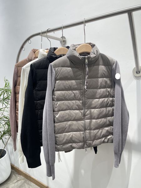 

luxury french ladies down jacket maya france brand designer new fashion stand-up collar knit stitching coat, Black