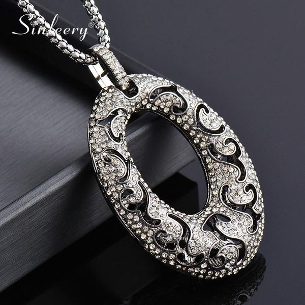 

pendant necklaces sinleery vintage hollow pattern big oval long necklace black color chain on neck women statement jewelry my099 ssk, Silver