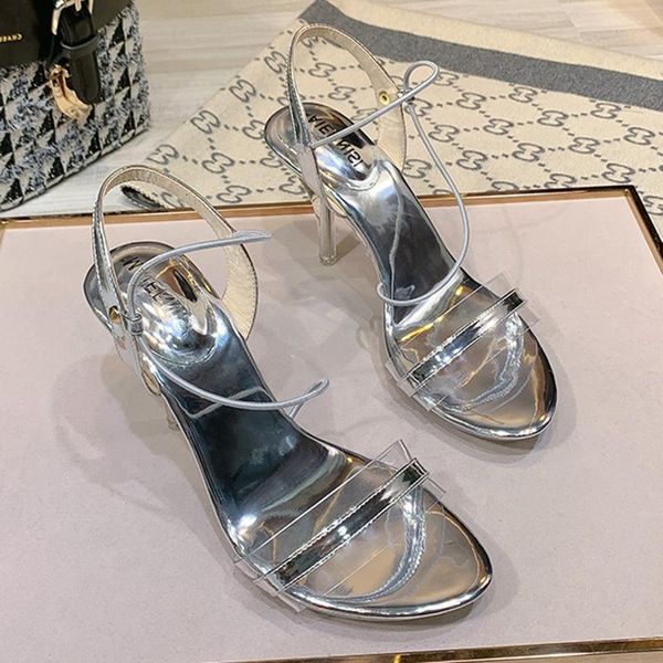 

korean round-toe word with crystal high-heeled sandals transparent small fragrance sandals summer new high-heeled shoes, Black