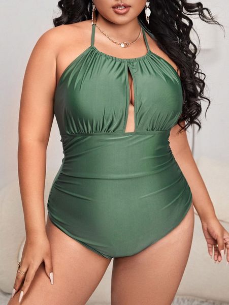 

plus backless halter one piece swimsuit f8eo#, Black