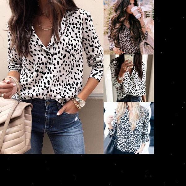 

fashion women leopard print long sleeve v neck autumn spring loose casual blouse, White