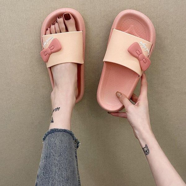

slippers apanzu women casual summer beach slides 3d bow sandals girls bathroom shoes flip flops pink flat, Black