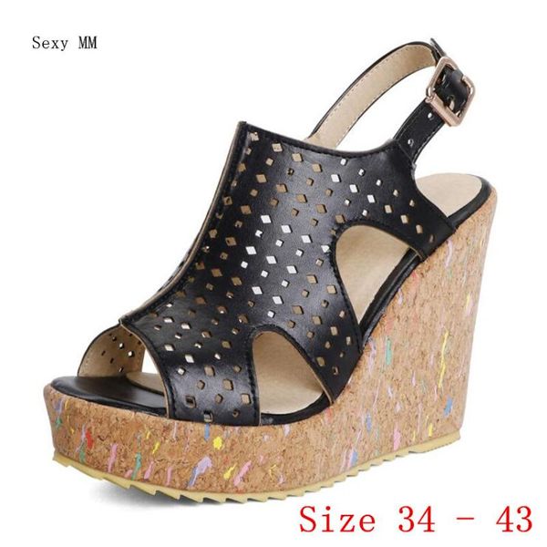

women platform high heel wedge sandals summer shoes slippers woman high heels wedges gladiator sandals plus size 34- 40 41 42 43, Black