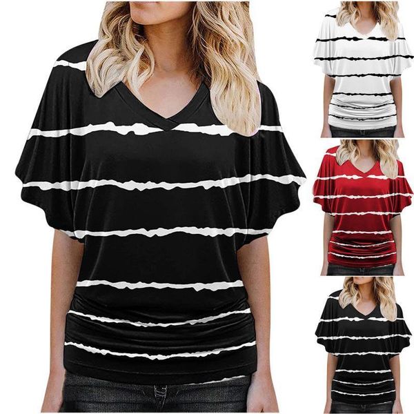 

women's t-shirt tshirt women 2021 summer fashion casual printing v neck loose short sleeve t shirt pullover camisetas de mujer, White