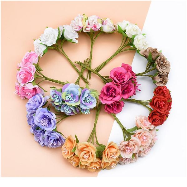 

6 pieces silk rose bouquet stamen wedding home decoration accessories decorative flowers wreaths diy gift box artificial jllxli
