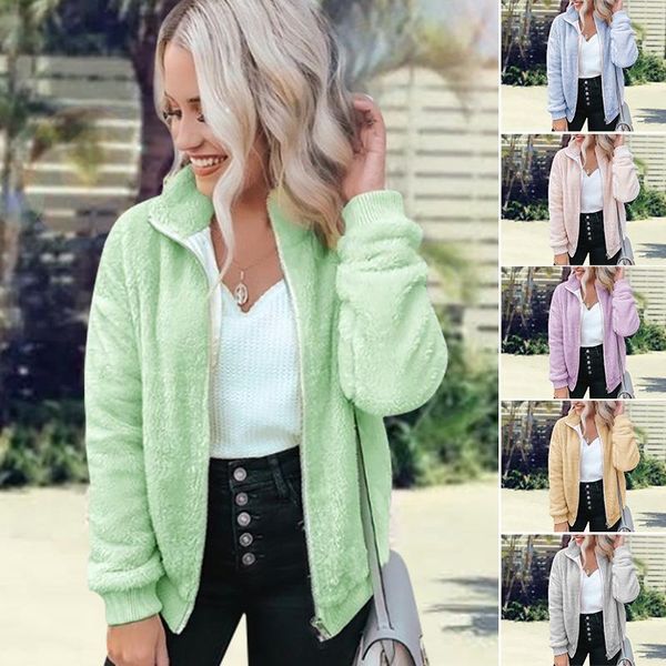 

casual women jacket coat casual fashion solid color zipper jacket women long sleeve plush thicken 2021 autumn winter, Black;brown