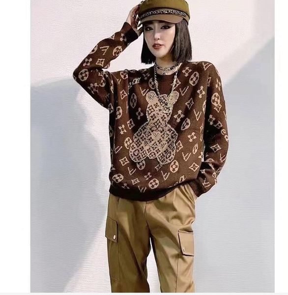 

g new loose knit sweater korean style pullover round neck geometric clash jacquard casual sweater jumper, White;black