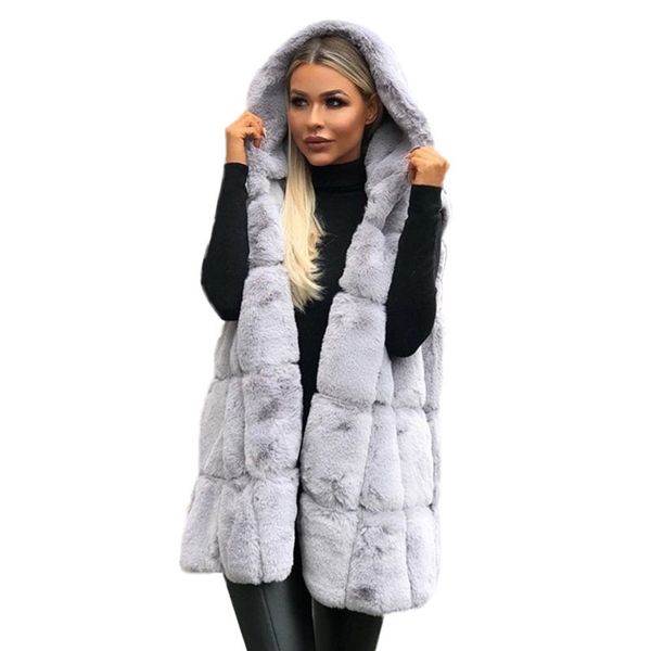 

hooded jacket imitation fur ladies vest cardigan female, Black;white