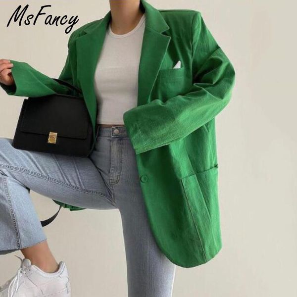 

women's two piece pants msfancy green blazer set women 2021 single breasted suit high waist wide leg trouser mujer 2 sets ladies outwea, White