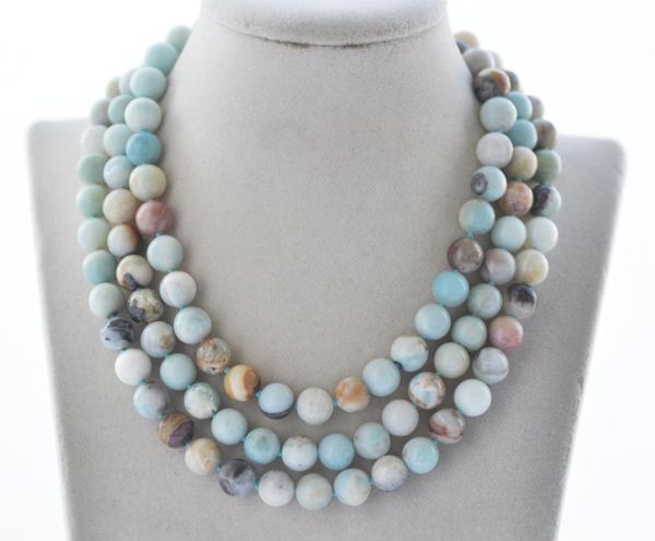 

chokers mctÂ·star z10613 33"-50" 10mm blue round amazonas-stone necklace, Golden;silver