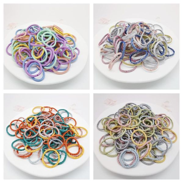 

hair accessories 100pcs/set girl simple basic kids ponytail elastic rubber band rope vintage headband scrunchie headdress set, Slivery;white