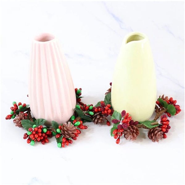 

decorative flowers & wreaths 2pcs christmas wreath napkin ring with berry pine cone candle holder for home living room bedroom decoration