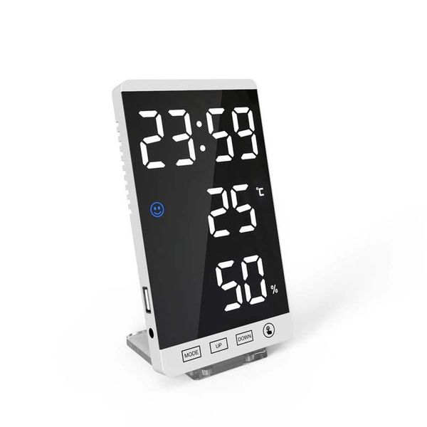 

other clocks & accessories 6 inch mirror led alarm clock touch button digital time temperature humidity display usb output port table