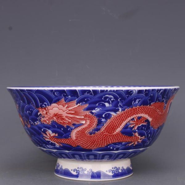 

qing dynasty qianlong blue and white doucai dragon pattern bowl 6 inch antique craft porcelain home tableware ornaments antique